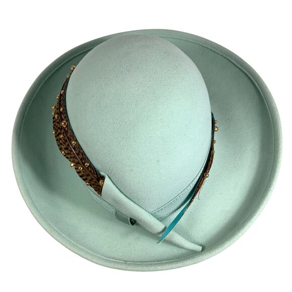 Bollman 'Excello' Pure Wool Womens Breton Hat Feather Band Foam Green Mr John - Picture 2 of 12